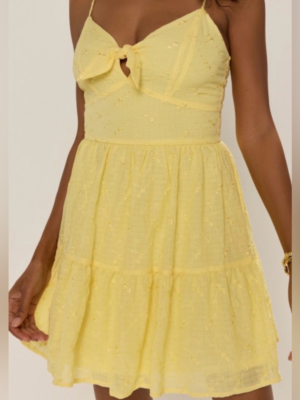Francesca's Pale Yellow Tie-Front Mini Dress - Large